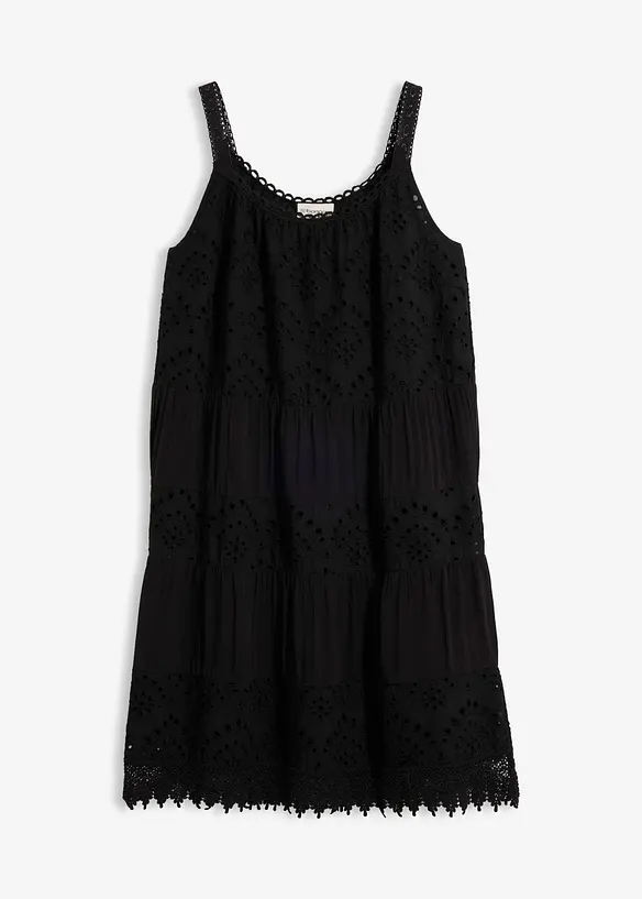 Trägerkleid aus Viskose mit Spitze in schwarz von vorne - bonprix