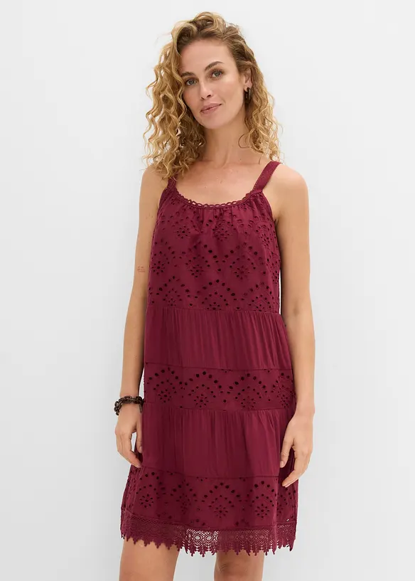 Trägerkleid aus Viskose mit Spitze in rot von vorne (Totalaufnahme) - bonprix
