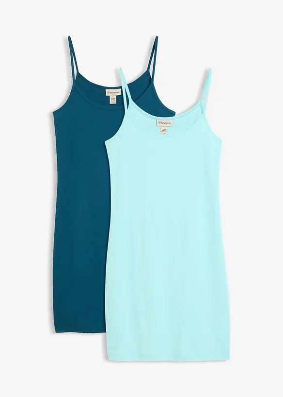 Trägerkleid aus reiner Baumwolle (2er Pack) in petrol von vorne - bonprix