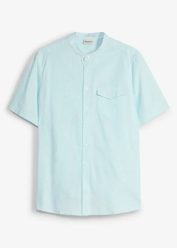Kurzarmhemd aus Leinen-Mix in Regular Fit in blau von vorne - bonprix