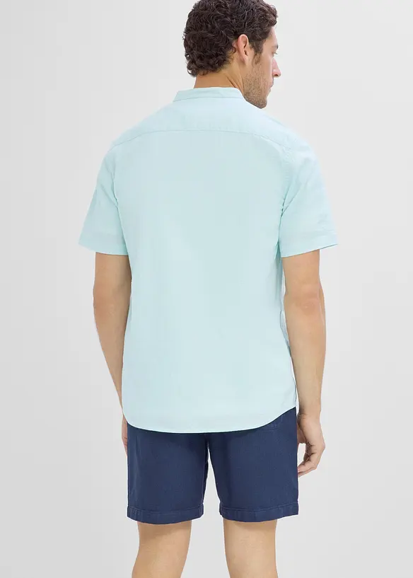 Kurzarmhemd aus Leinen-Mix in Regular Fit in blau von hinten (im Anschnitt) - bonprix