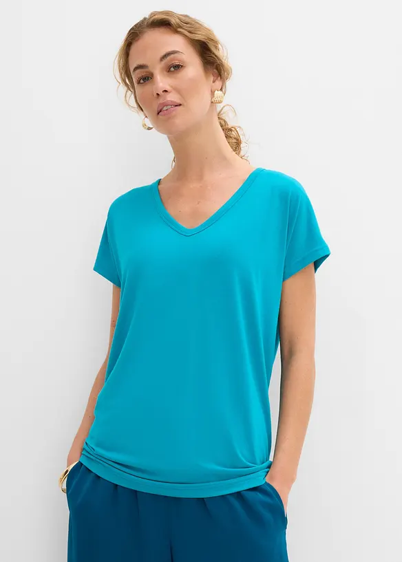 Shirt aus softer Visksose in blau von vorne (im Anschnitt) - bonprix Shirt aus softer Visksose in blau von vorne (im Anschnitt) - bonprix
