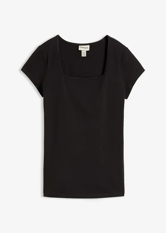 Kurzarmshirt mit Karree-Ausschnitt in schwarz von vorne - bonprix
