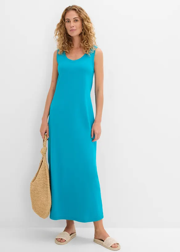 Figurbetontes Jerseykleid in blau von vorne (Totalaufnahme) - bonprix