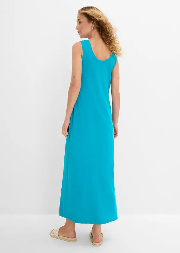 Figurbetontes Jerseykleid in blau von hinten (Totalaufnahme) - bonprix