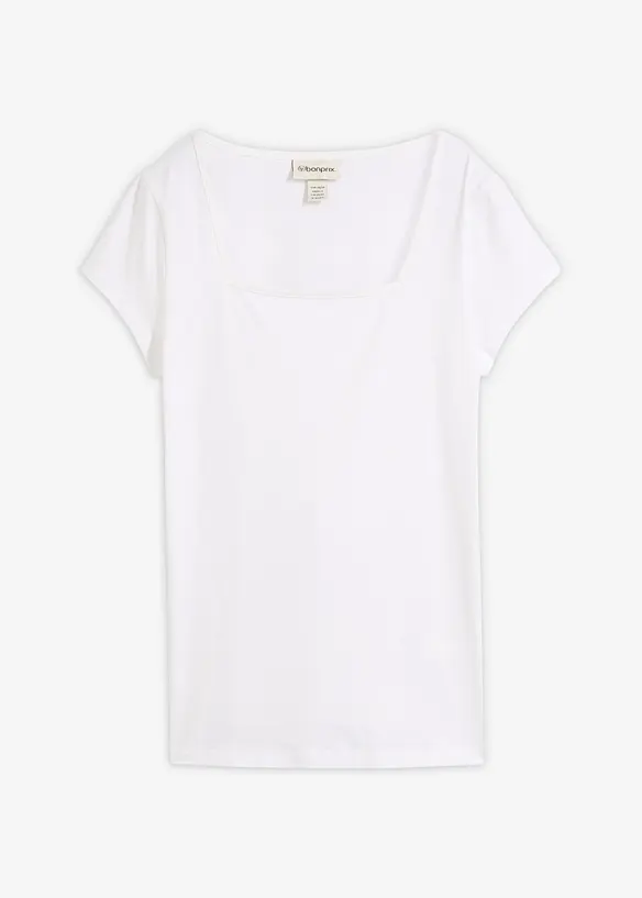Kurzarmshirt mit Karree-Ausschnitt in weiß von vorne - bonprix