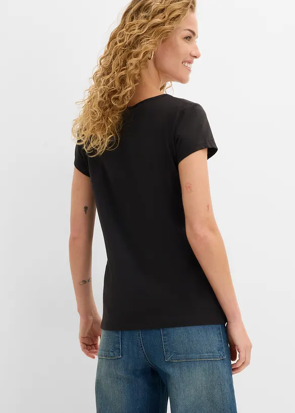 Kurzarmshirt mit Karree-Ausschnitt in schwarz von hinten (im Anschnitt) - bonprix