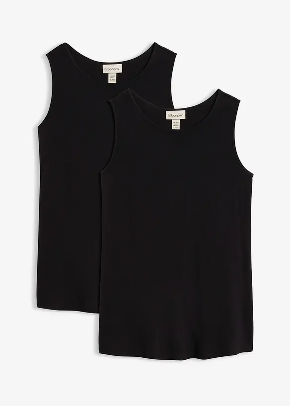 Long-Top aus softer Viskose, 2er Pack in schwarz von vorne - bonprix