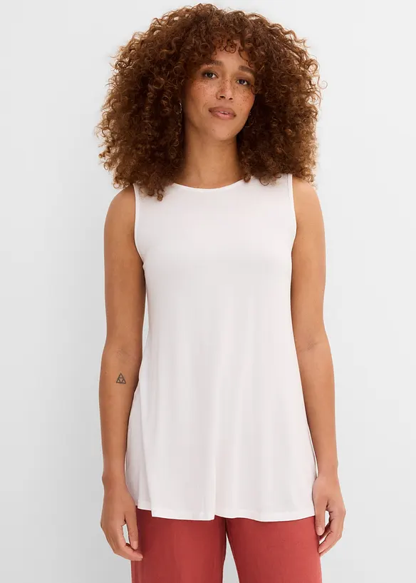 Long-Top aus softer Viskose, 2er Pack in weiß von vorne (im Anschnitt) - bonprix