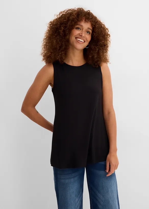 Long-Top aus softer Viskose, 2er Pack in schwarz von vorne (im Anschnitt) - bonprix
