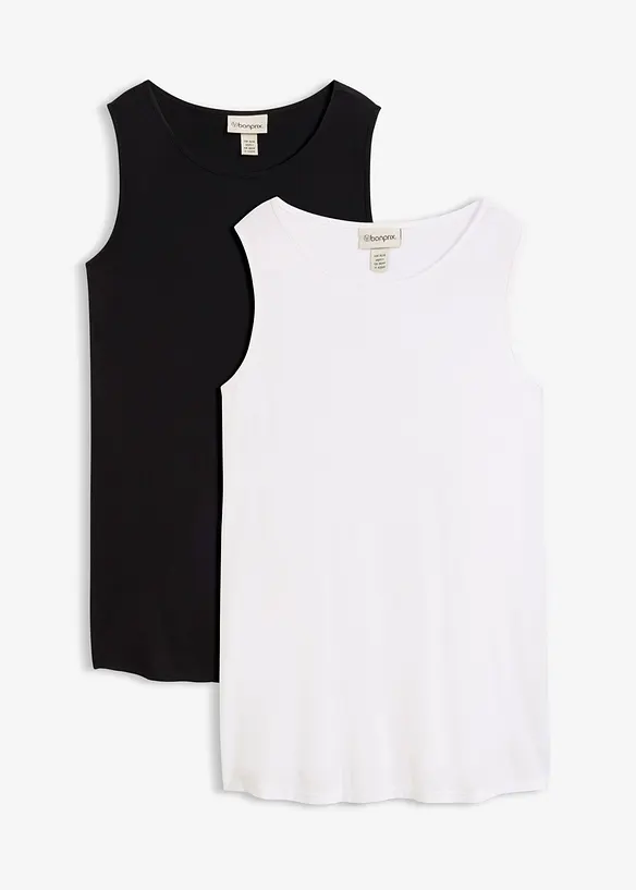 Long-Top aus softer Viskose, 2er Pack in weiß von vorne - bonprix