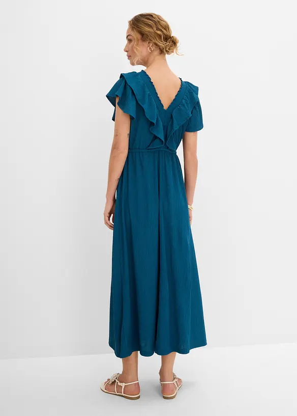 Maxikleid mit Volant in petrol von hinten (Totalaufnahme) - bonprix
