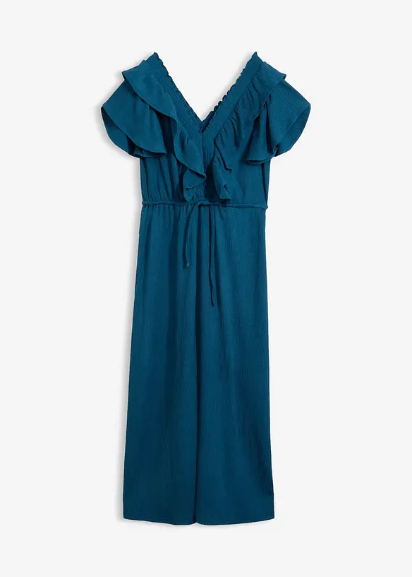 Maxikleid mit Volant in petrol von vorne - bonprix