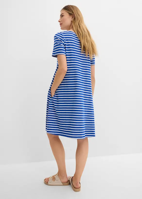Baumwoll-Shirtkleid aus Flammgarn in blau von hinten (Totalaufnahme) - bonprix