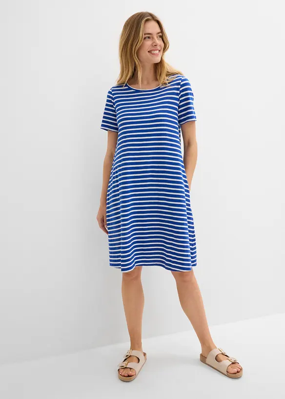 Baumwoll-Shirtkleid aus Flammgarn in blau von vorne (Totalaufnahme) - bonprix