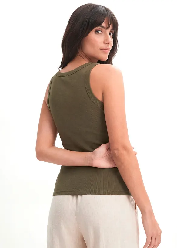 Geripptes Tanktop in grün von hinten (im Anschnitt) - bonprix Geripptes Tanktop in grün von hinten (im Anschnitt) - bonprix