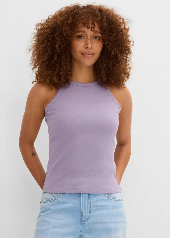 Geripptes Tanktop in lila von vorne (im Anschnitt) - bonprix Geripptes Tanktop in lila von vorne (im Anschnitt) - bonprix