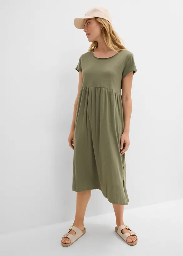 Midikleid aus reiner Bio-Baumwolle in grün von vorne (Totalaufnahme) - bonprix