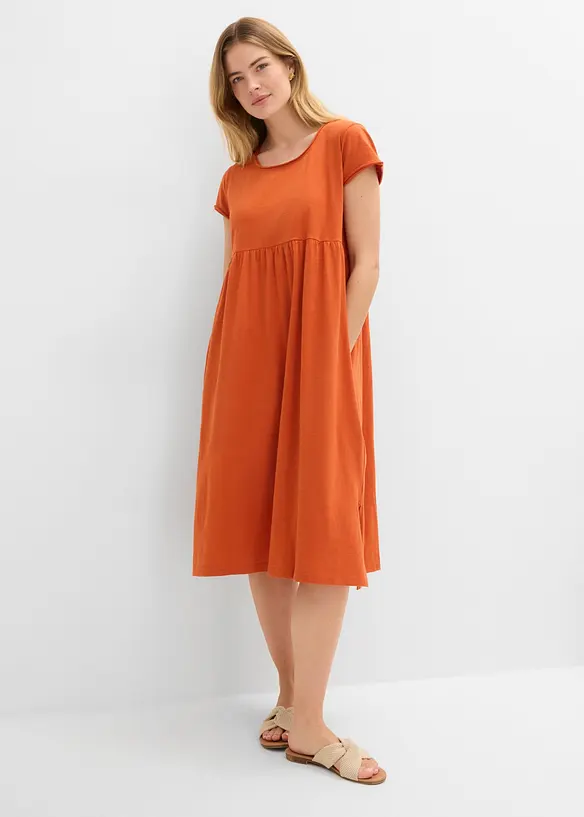 Midikleid aus reiner Bio-Baumwolle in orange von vorne (Totalaufnahme) - bonprix