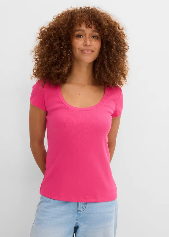 T-Shirt aus reiner Bio-Baumwolle in pink von vorne (im Anschnitt) - bonprix