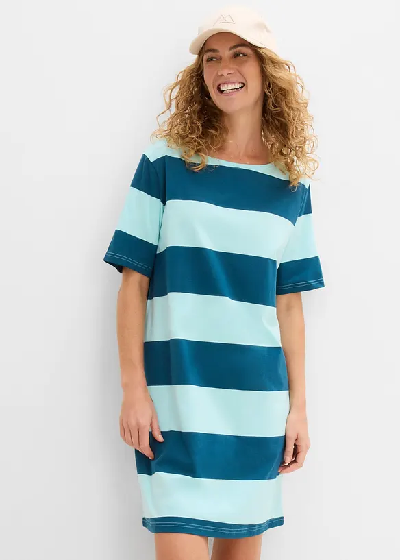Shirtkleid aus reiner Bio-Baumwolle in blau von vorne (Totalaufnahme) - bonprix