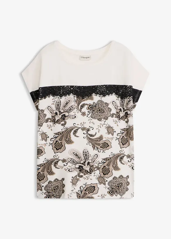 Oversize- Shirt mit Spitzenband in weiß von vorne - bonprix Oversize- Shirt mit Spitzenband in weiß von vorne - bonprix