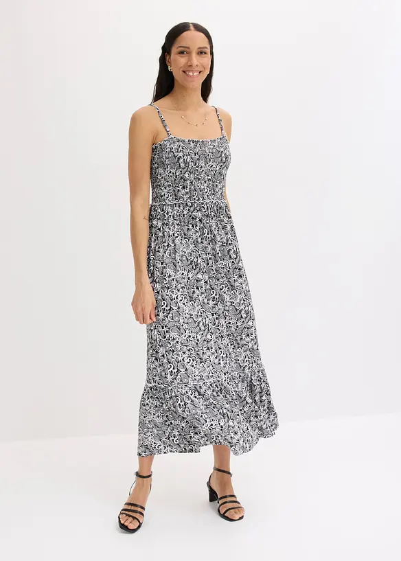 Trägerkleid aus Viskose-Mix in schwarz von vorne (Totalaufnahme) - bonprix