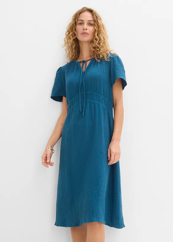 Musselin-Tunika-Kleid aus reiner Baumwolle in petrol von vorne (Totalaufnahme) - bonprix Musselin-Tunika-Kleid aus reiner Baumwolle in petrol von vorne (Totalaufnahme) - bonprix