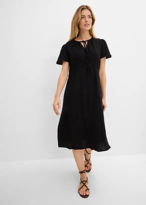 Musselin-Tunika-Kleid aus reiner Baumwolle in schwarz von vorne (Totalaufnahme) - bonprix Musselin-Tunika-Kleid aus reiner Baumwolle in schwarz von vorne (Totalaufnahme) - bonprix