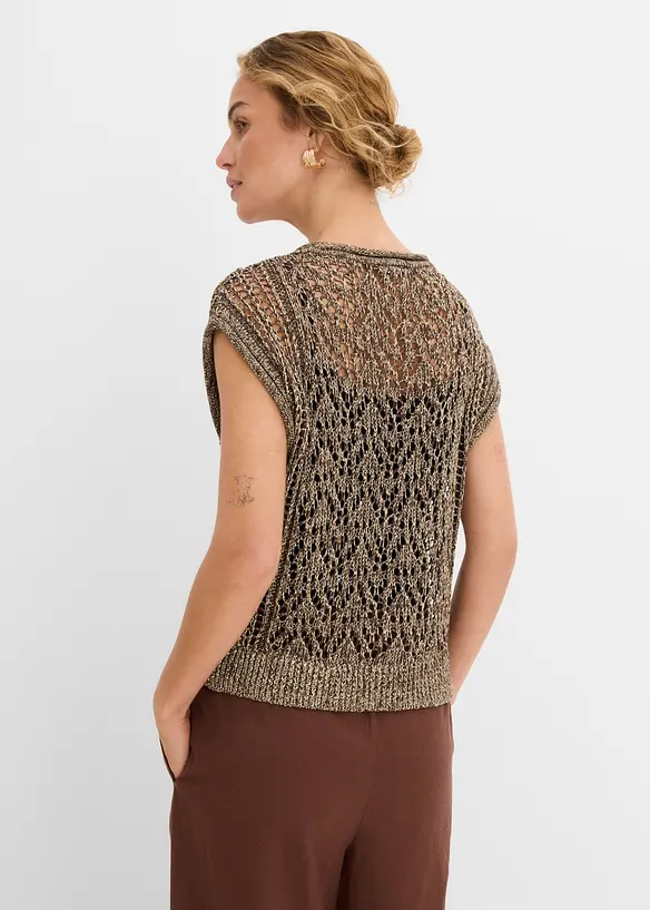 Ajour-Strickweste mit Viskose und Glitzergarn in braun von hinten (im Anschnitt) - bonprix