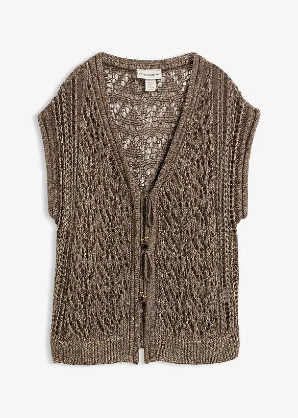 Ajour-Strickweste mit Viskose und Glitzergarn in braun von vorne - bonprix