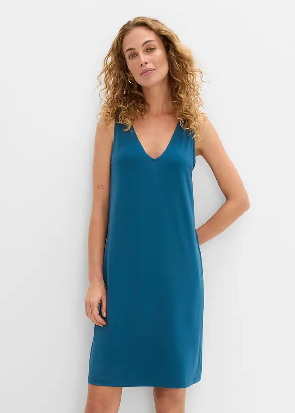 Fließendes Trägerkleid mit V-Ausschnitt in petrol von vorne (Totalaufnahme) - bonprix Fließendes Trägerkleid mit V-Ausschnitt in petrol von vorne (Totalaufnahme) - bonprix