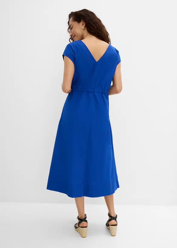 Baumwoll-Popeline- Kleid mit variablem Zugband in blau von hinten (Totalaufnahme) - bonprix