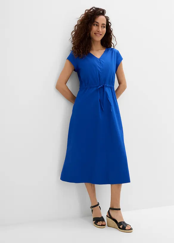 Baumwoll-Popeline- Kleid mit variablem Zugband in blau von vorne (Totalaufnahme) - bonprix