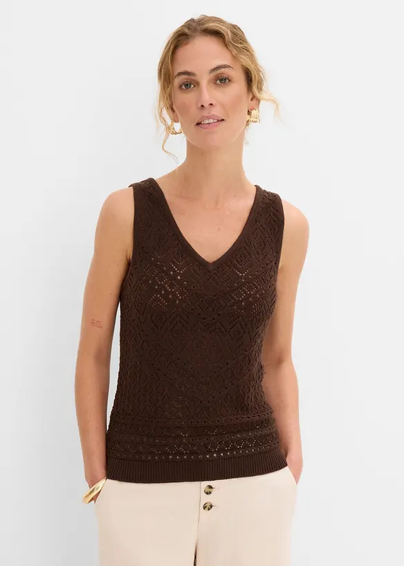 Ajour Stricktop mit Baumwollanteil in braun von vorne (im Anschnitt) - bonprix Ajour Stricktop mit Baumwollanteil in braun von vorne (im Anschnitt) - bonprix