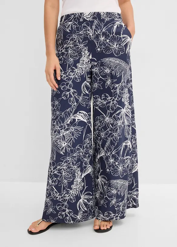 Marlenehose aus reiner Baumwolle in blau von vorne - bonprix