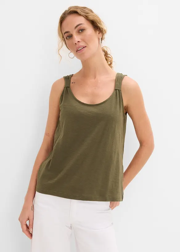 Tanktop aus reiner Bio-Baumwolle in grün von vorne (im Anschnitt) - bonprix
