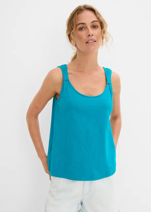 Tanktop aus reiner Bio-Baumwolle in blau von vorne (im Anschnitt) - bonprix