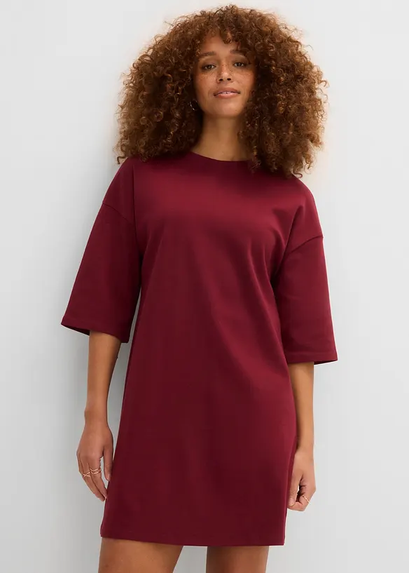Oversize-Shirtkleid aus schwerer Bio-Baumwolle in rot von vorne (Totalaufnahme) - bonprix