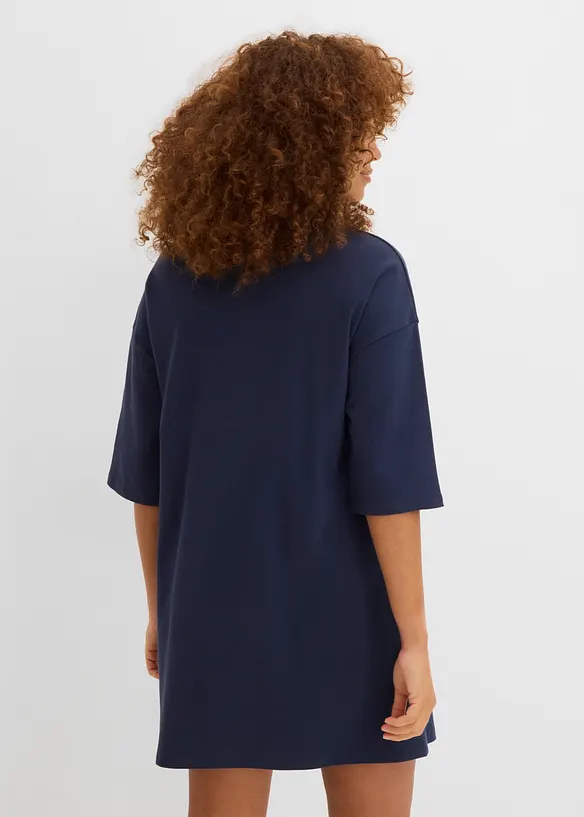 Oversize-Shirtkleid aus schwerer Bio-Baumwolle in blau von hinten (Totalaufnahme) - bonprix