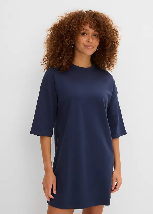 Oversize-Shirtkleid aus schwerer Bio-Baumwolle in blau von vorne (Totalaufnahme) - bonprix