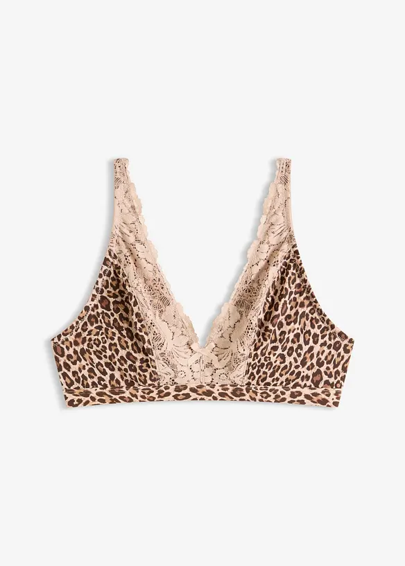 Bralette ohne Bügel mit weichem Futter und Leopardenmuster in beige von vorne - bonprix