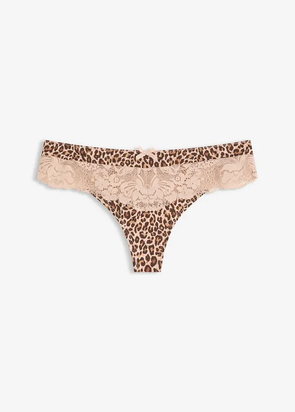 String Panty mit Leopardenmuster in beige von vorne - bonprix