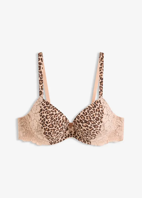 Schalen-BH mit Leopardenmuster in beige von vorne - bonprix