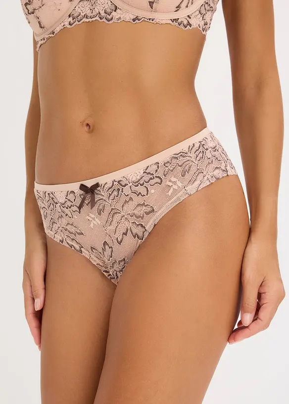 Brazilslip mit zarter Spitze in beige von vorne - bonprix