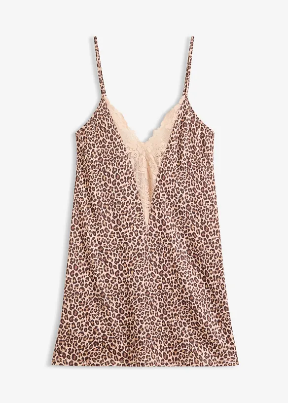 Satin Negligé mit Leopardenmuster in beige von vorne - bonprix