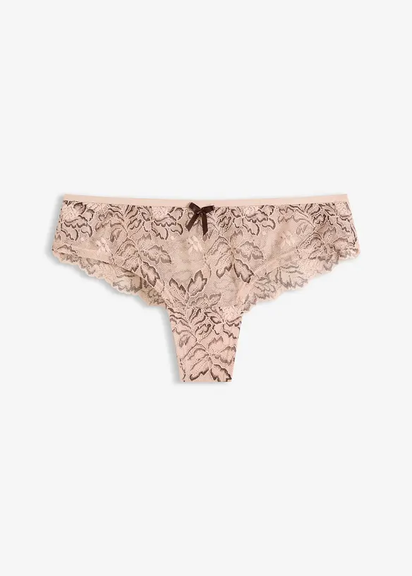 Brazilslip mit zarter Spitze in beige von vorne - bonprix