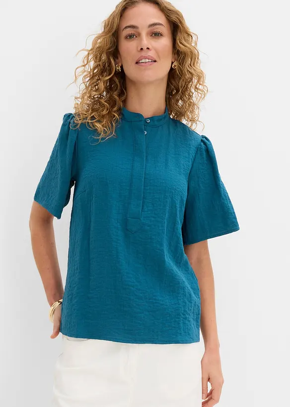 Bluse aus Viskose-Mix in petrol von vorne (im Anschnitt) - bonprix
