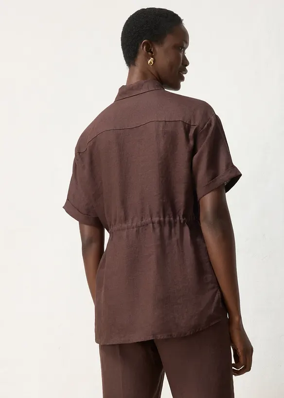 Longbluse aus reinem Leinen in braun von hinten (im Anschnitt) - bonprix