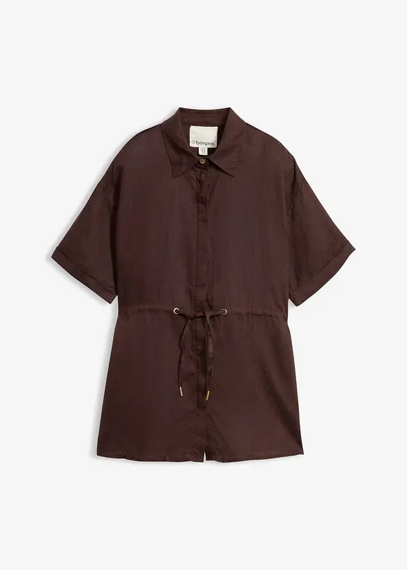 Longbluse aus reinem Leinen in braun von vorne - bonprix